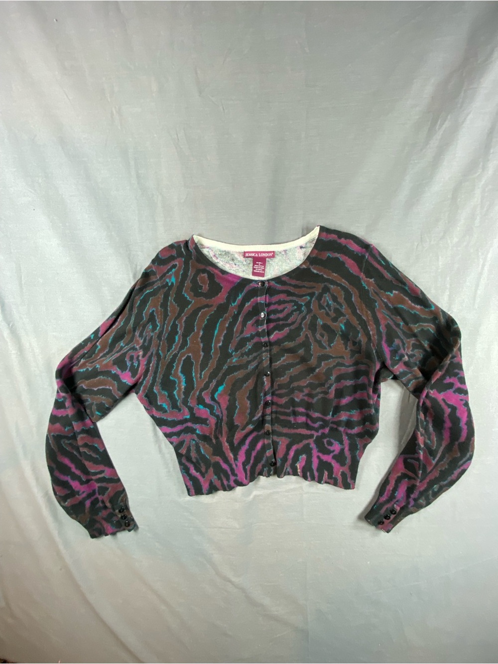 Jessica London Pink & multi  Abstract Print Cropped Cardigan Sweater size 12
